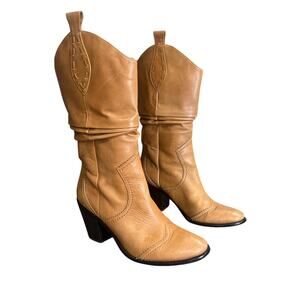 BCBG Boots 7 1/2 Cowboy Mid Calf Tan Glove Leather 7.5 Western Festival
